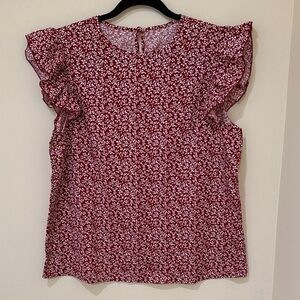 Chic Floral Ruffle Sleeve Women’s Blouse in Red Size XL NWOT pit to pit 22”